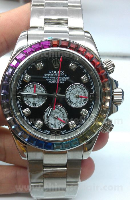 Rolex Daytona Rainbown Diamond Stainless Steel Replica Watch
